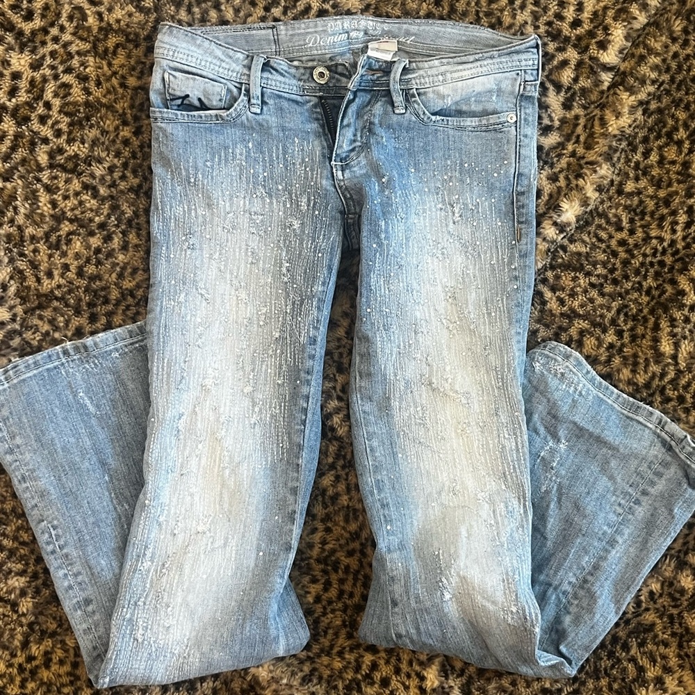 vintage parascuo low rise distressed bling jeans